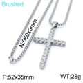 Pendentif croix en acier inoxydable brossé avec motif d'épi et chaîne box argentée - Argent (Grand)