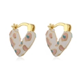 Golden heart-shaped enamel hoop earrings with colorful abstract pink and blue splashes - Style A (White with Colorful Spots)