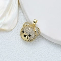 Ciondolo a forma di orsetto placcato oro 18K con zirconi chiari e occhi neri - Bianco