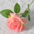 Artificial pink rose branch with gradient petals and green leaves for home decor - Elsa Champagne Pink