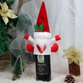 Christmas gnome wine bottle cover in red and white with heart embroidery for table decor - Red Hat Cartoon Gnome Wine Bottle Cover