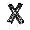 Black lace fingerless gloves with white ribbon lace-up detail for party wear - Black Lace with White Ribbon