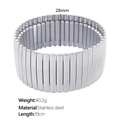 Silbernes Panzerarmband mit quadratischem Muster aus Edelstahl für Damen - Silber Gestreifter Elastischer Breiter Armreif