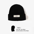 Black 2-in-1 knitted balaclava hat with foldable mask and white mountain sport label - Black (Hat Only)