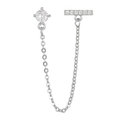 Detail of silver chain earring with round zircon and micro-pave bar on white background - EGD0574 Silver