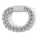Mens 20mm Miami Cuban link bracelet in silver finish with micro-paved cubic zirconia stones - 8inch Silver