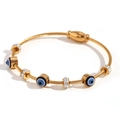 Gold-plated cable bracelet with blue evil eye beads and sparkling cubic zirconia rings - Blue Evil Eye Rhinestone Cable Texture Magnetic Bangle