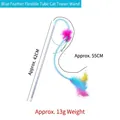 Blue cat teaser wand with 55cm flexible hose, feathers, and 42cm handle, 13g weight - Blue Tube Feather Cat Teaser