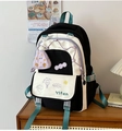 Lichtgewicht zwart-witte nylon schoolrugzak met borduursel en paarse tashanger decor - Zonder Portemonnee / Zwart
