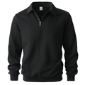 Jersey negro para hombre con cremallera corta y textura de punto tipo gofre - S / Negro