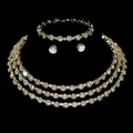 Luxurious three-layer crystal necklace, bracelet, and earrings set in gold finish - Set (Necklace+Bracelet+Earrings) / Gold