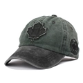 Washed cotton baseball cap in dark green and black with maple leaf patch and side badge - Adjustable / Army Green