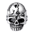 Anello da uomo a teschio in acciaio inossidabile con dettagli punk rock e finitura argento - US 7 / Stile Teschio Dominante (KR17220-D)