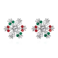 Boucles d'oreilles flocon argent avec strass rouges verts et perles pour Noël - Style perle flocon de neige argenté