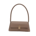 Chic khaki brown PU leather baguette shoulder bag with gold metal buckle and strap - Khaki