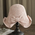 Elegante sombrero de paja tejido a mano rosa loto con un lazo grande decorativo - M (56-58cm) / Rosa