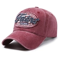 Vintage washed burgundy baseball cap with embroidered patch in soft top cotton design - Adjustable / Red