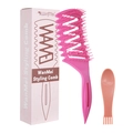 Ergonomisches rosafarbenes hohles Haarstyling-Kammset mit Reinigungswerkzeug und Box - 2-teiliges Set (verpackt) / Rosarot