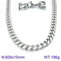 Hip hop titanium steel diamond set Cuban necklace in silver 600x15mm size - Silver Cuban Link Necklace Lobster Clasp 600x15mm(KN93845-Z)