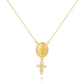 Collana con ciondolo a croce di smeraldo dorato con nappa piuma vintage e dettagli in zircone - Stile Pendente Croce Vergine Maria (Stile 2)