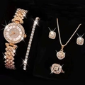 Reloj de lujo dorado para mujer y set de joyas con cristales y pulsera tenis - Oro Rosa Joyería Reloj