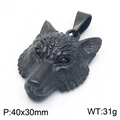 Men's punk Viking wolf head pendant in black finish with detailed animal engraving - Style A No Chain / Black