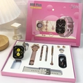 Pink A68 Plus smart watch gift set with jewelry, necklace, and bracelet in an elegant box - Silver Case Watch Set (HW25128-04-01)