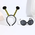 Bee party set with yellow striped antenna headband and round honeycomb pattern sunglasses - Black Ball Bee Headband + Black Glasses
