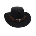 Sombrero de vaquero occidental negro clásico con banda marrón y cabeza de toro plateada. - Negro (Cabeza de Toro Marrón)