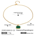 Detailed size specifications for a gold stainless steel necklace with green stone pendant - Emerald Green Chalcedony Style (JDNW2408019-GN)