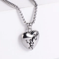 Silver stainless steel heart pendant with 3D stitched design on silver link chain - Steel Color Stitched Heart Pendant (Without Chain)