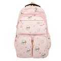 Pink cartoon bear backpack with floral print and multiple storage compartments - Pink