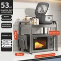 Adjustable gun grey double-layer microwave rack with side hooks and cutting board holder - 2-Tier Fixed-53cm-Gun Grey-With Cutting Board Rack
