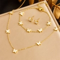 Elegant gold stainless steel jewelry set with white shell butterfly necklace and earrings - White Butterfly Style (N2810 B1387)
