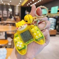 Mini transparent yellow tetris game console keychain with a cute shiba inu charm - Yellow Translucent Dog Controller Game Console