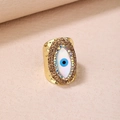 Bague oeil maléfique en finition or 14K avec détails en nacre et strass colorés - Ouvert Réglable / Doré