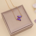 Collana dorata chic con ciondolo a farfalla viola sfumato e cristalli scintillanti - Collana / 1# Collana Viola Scuro