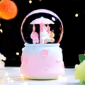 Pink and blue gradient unicorn crystal ball music box with cherry blossom details - 2405 Cherry Blossom Paradise / Large 100 Snow+Light+Music