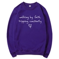 Sudadera de cuello redondo de manga larga morado oscuro con estampado gráfico de fe - Púrpura profundo