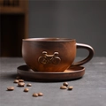 Vintage brown ceramic coffee cup and saucer set with embossed bicycle design - 253 Embossed Bicycle Mug + Saucer (dark Brown) 280ml / Universal
