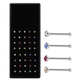 Set of 40 pieces 2.5mm stainless steel nose studs with colorful rhinestones in a display box - Multicolor 40Pcs/Box-2.5mm Straight