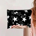 Detail of canvas makeup bag with black and white star pattern and smooth zipper closure - Black Background White Star Style(jiayingpbb0400)