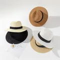Panama-Strohhüte mit Band in verschiedenen Farben wie Weiß, Beige, Braun und Schwarz - Benutzerdefinierte Farbe Kontakt Kundenservice / M (56-58cm)