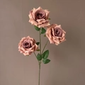 Three-head artificial diamond rose in vintage dusty pink with gradient silk petals - Light Coffee