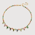 Gold-plated chain necklace with colorful oval and marquise-cut crystals in rainbow hues - Colorful Geometric Charms (Gold Base)
