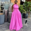 Bright pink sleeveless maxi dress with button-front shirt collar and pleated wide hemline - S / Rose Pink