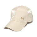 Fashionable satin silk baseball cap in champagne beige with gold M logo decoration - 56cm-60cm / Beige