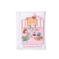 Short cartoon bear bifold wallet in white PU leather featuring cute teatime illustration - White