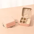 Pink square portable jewelry storage box with zipper and necklace hooks, 10x10x5cm size - Lotus Pink (No Mirror)