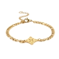 Pulsera Figaro de acero inoxidable dorado con colgante geométrico de círculos concéntricos - Dorado